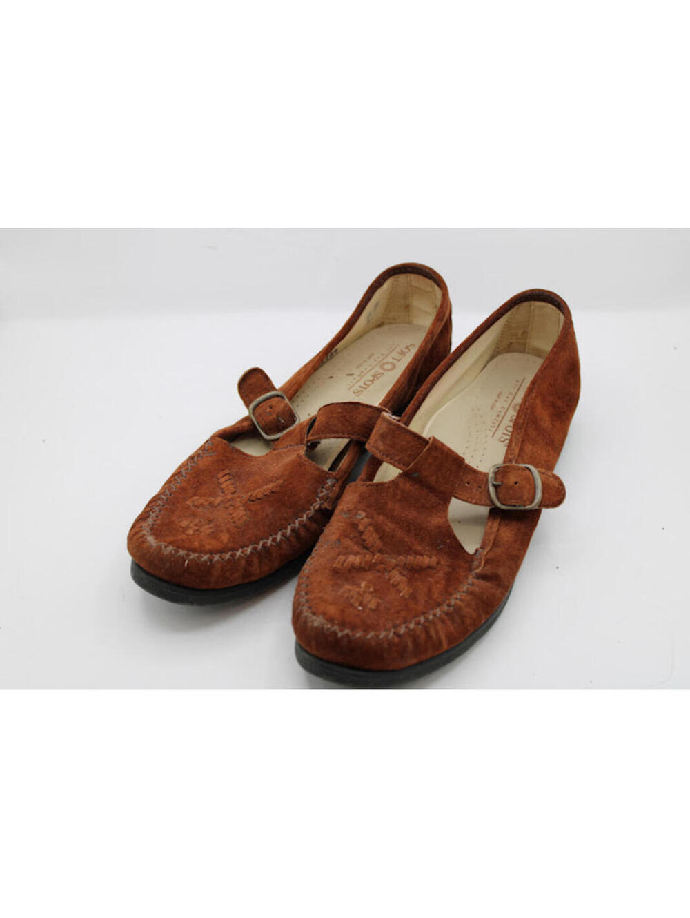Soft Spots Brown Suede Mary Jane Flats USA Slip On Comfort Women's Size 8.5N